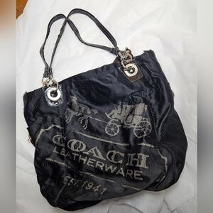 Coach Black Quilted Tote Bag Slouchy Hobo Shoulder Purse Carriage Y2K